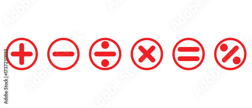 Basic mathematical icon set. Math and Calculator icon set. Plus Equals and minus  division symbol icon set. vector illustration.