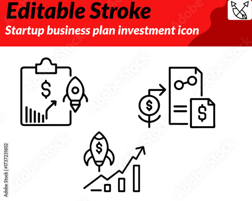 Startup business plan investment icon. character in modern flat vector style, professional colors the design entrepreneurship.funding and future business success. Ideal for finance startup concepts.