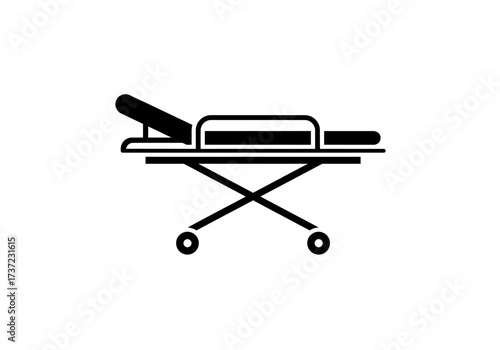 Black and White Medical Gurney Icon with Adjustable Headrest.