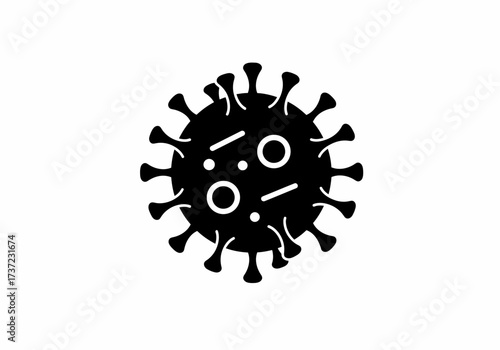 Black spiky virus icon with internal white circles and lines a microbial pathogen illustration.