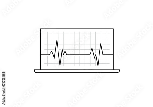Heartbeat Monitor Displaying Irregular Rhythm on Grid Black Outline.