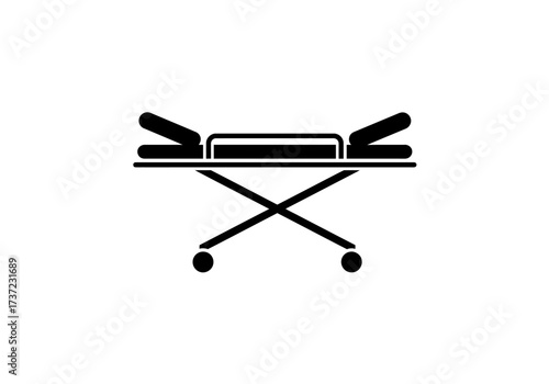 Black silhouette of a hospital gurney with wheels and armrests.