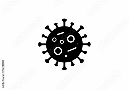 Black and White Coronavirus Icon with Spikes and Internal Circles.