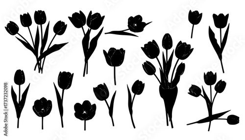 Tulips silhouette set
