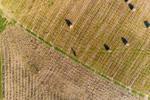 Top-down view of a farmer's field with mown grass
