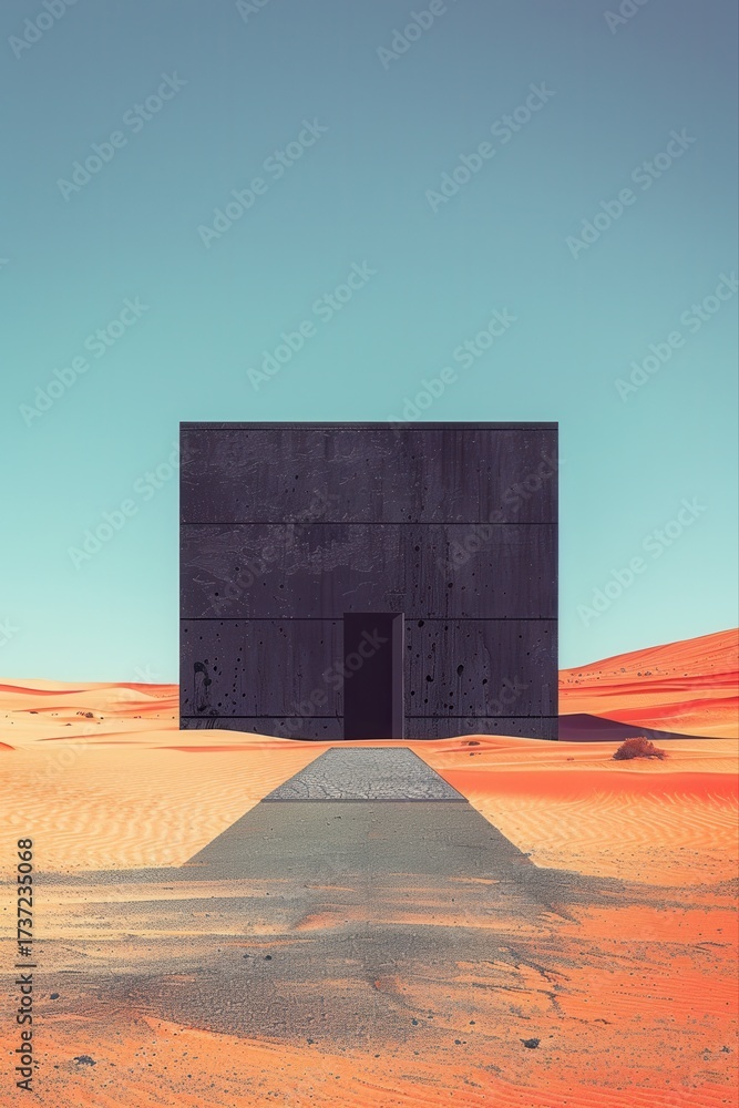 Fototapeta premium Modern architecture. Abstract concrete structure in desert landscape.