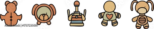 Set of Cute Cartoon Toy Icons.