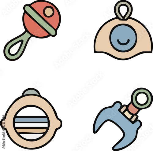 Set of Four Colorful Baby Toys.