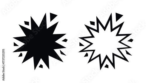 Explosion blast burst detonation boom starburst vector icon, comic silhouette