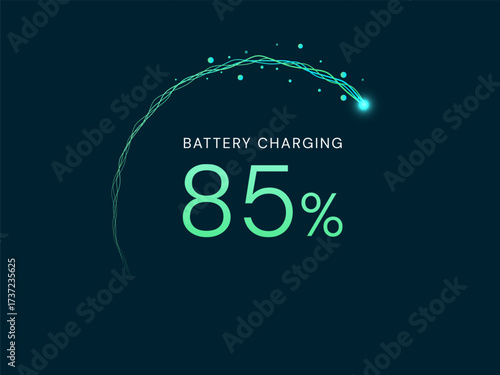 Electric Vehicle battery charging Dashboard Interface with Numbers battery percentage in Circular wavy moving lines vector design concept. Battery charging dashboard for ui, ev car, web, infographic.