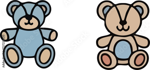 Two Adorable Cartoon Teddy Bears Sitting Side by Side.