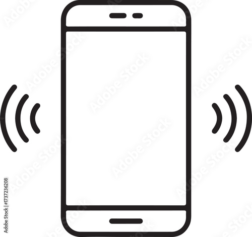 Simple outline icon of a smartphone with vibrating waves indicating an incoming call or notification