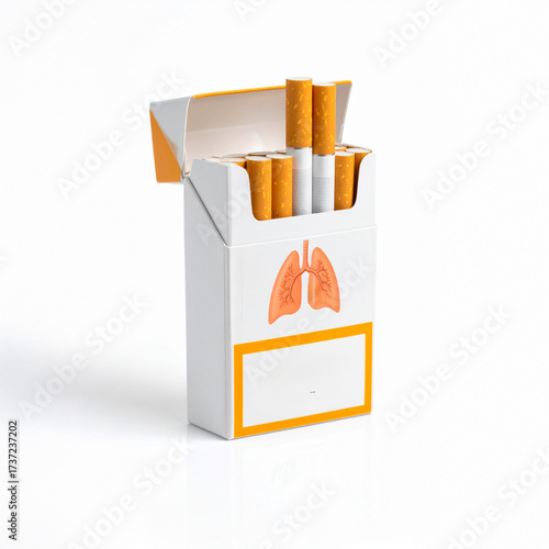 Cigarette pack on white background with image of lungs, respiratory disease warning