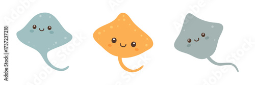 Photography Cartoon stingray set in blue, orange, and grey tones