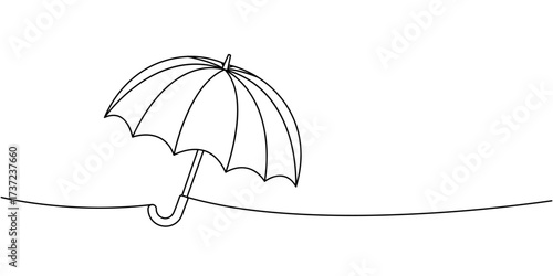 Classic open umbrella minimalist single line art, stylish vector design symbolizing weather protection and rainy days