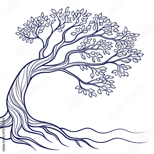 Vector art of windblown tree