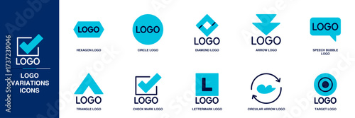 Logo Variations Blue Colored Outline Icon Set