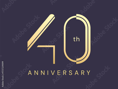 40th Anniversary luxury gold celebration with overlapping shapes numbers logo vector design concept. Forty years anniversary gold logo template for celebration event, invitation, greeting card, web.