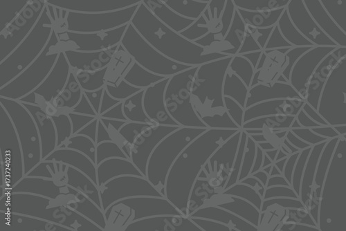 Subtle monochromatic gray background with spooky seamless Halloween icon pattern. Design illustration vector Halloween graphic.