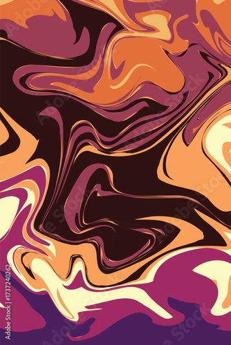 Liquid marble art in deep purple burgundy and warm autumn. Modern contemporary digital art illustration design background.