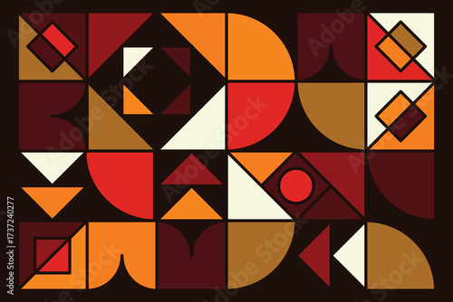 Vibrant geometric pattern using rich autumn and earthy color palette. Abstract geometric modern minimal pattern background.