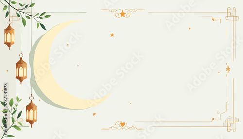 Elegant Islamic Background with Moon, Lanterns, Stars
