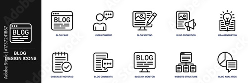 Blog Design Line Icon Set