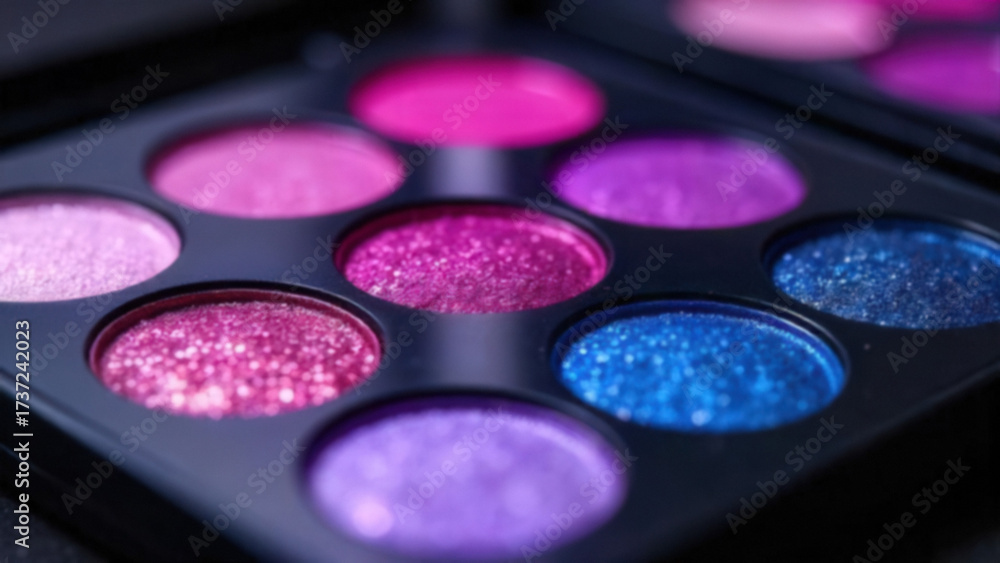 Naklejka premium Glitter eyeshadow palette, macro frame, decorative cosmetics