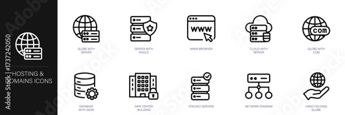 Hosting and Domains Line Icon Set