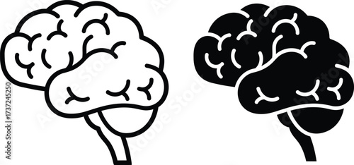 Brain Symbol Line Art. Simple Medical Icon Anatomy with Transparent Background