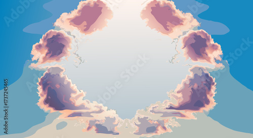 Heavenly Cloud Circle with Bright Sunburst and Sun Rays