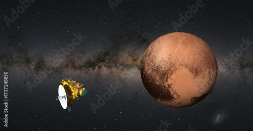 Fototapeta Naklejka Na Ścianę i Meble -  New Horizons spacecraft with Pluto Milky Way galaxy in the background 