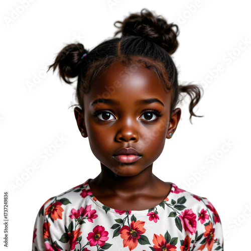 Portrait of a young girl in floral dress studio setting digital artwork close-up view emphasizing innocence and beauty