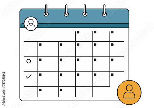 A clean schedule plan guide illustration. Modern, flat design with a calendar and user icons. Bright, professional, and easily adaptable for business or personal use.