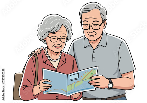 elderly couple enjoys travel map  and exploring Warm colors and a relaxed atmosphere evoke a sense of adventure and senior tourism Perfect for travel retirement or lifestyle imagery