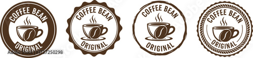 Coffee Bean Round Badges Set with Original Text and Cup Icon in Brown and White