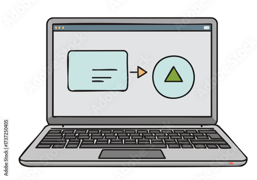 A laptop displays a pitch tool graphic. Clean, modern illustration style. Ideal for business, technology, and startup concepts. Bright, professional design.