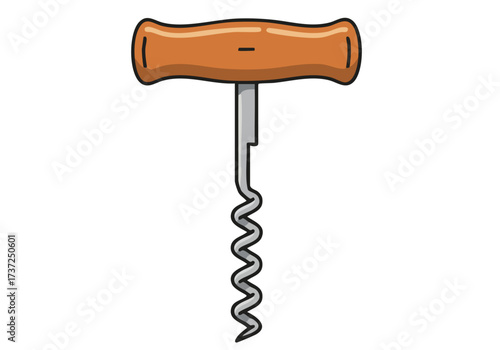 A simple, flat illustration of a corkscrew open tool. Clean lines and a warm color palette create a modern, minimalist design suitable for various commercial applications.