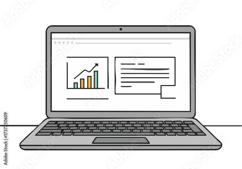A sleek laptop displays a graph and text, symbolizing business analysis. Clean, modern design with a professional feel. Ideal for presentations and marketing.