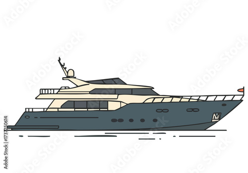 A sleek, stylized yacht illustration. Modern, minimalist design. Perfect for travel, luxury, and nautical themes. Clean lines and a calming color palette.