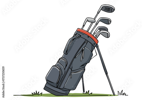 stylish golf bag with clubs leans against a green lawn playfully stating 'Pack the Play' Simple graphic illustration with a modern aesthetic Ideal for sports leisure and promotional use
