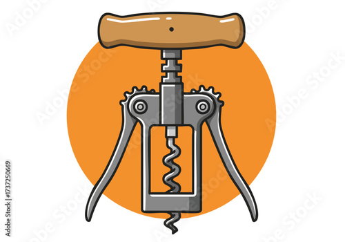 A stylish corkscrew tool illustration on a vibrant orange circle. Clean, modern design perfect for branding and design projects. Simple, graphic, and visually appealing.