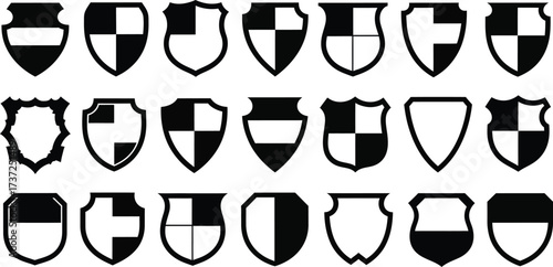 Collection of Black and White Heraldic Shields, Coat of Arms Emblems on White Background