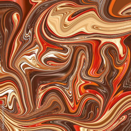 Abstract swirl artwork in warm tones of red, brown, and cream, creating a fluid marbled effect with bold movement and rich texture. Keywords: abstract, swirl, marble, texture, fluid