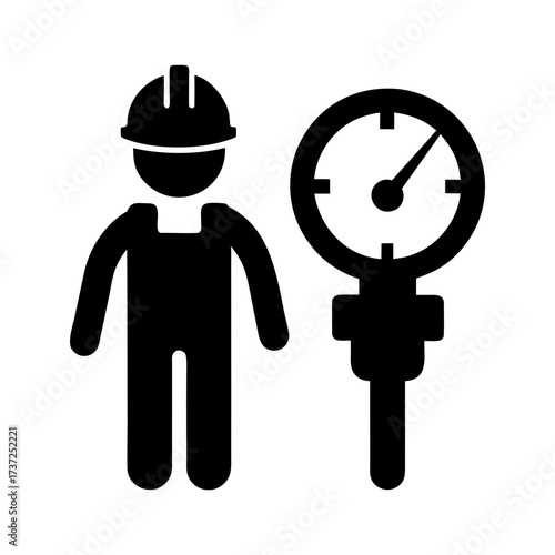 Construction worker with pressure gauge silhouette