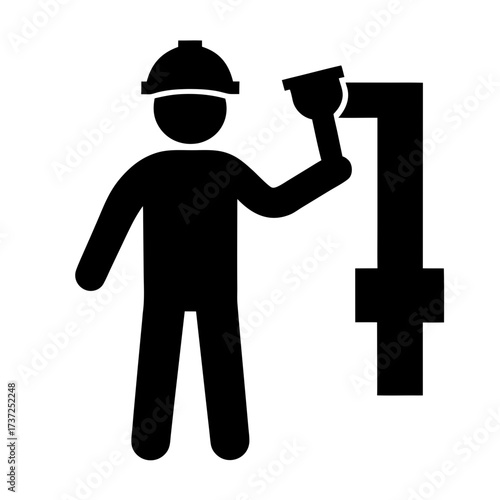 Plumber working with pipe and plunger silhouette