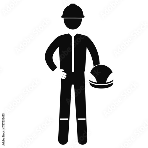 Construction worker holding hard hat silhouette