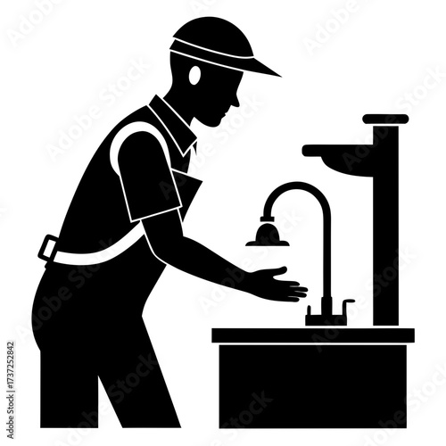 Plumber working on a sink in silhouette