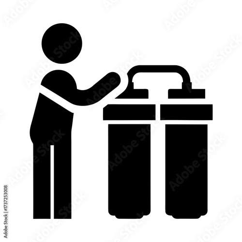 Person placing trash into dual recycling bins silhouette