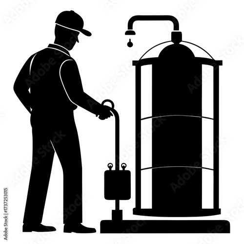 Plumber operating a water meter silhouette